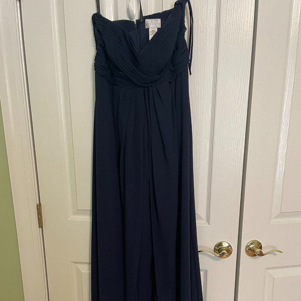 Floor Length Bill Levkoff Navy Bridesmaid Gown
